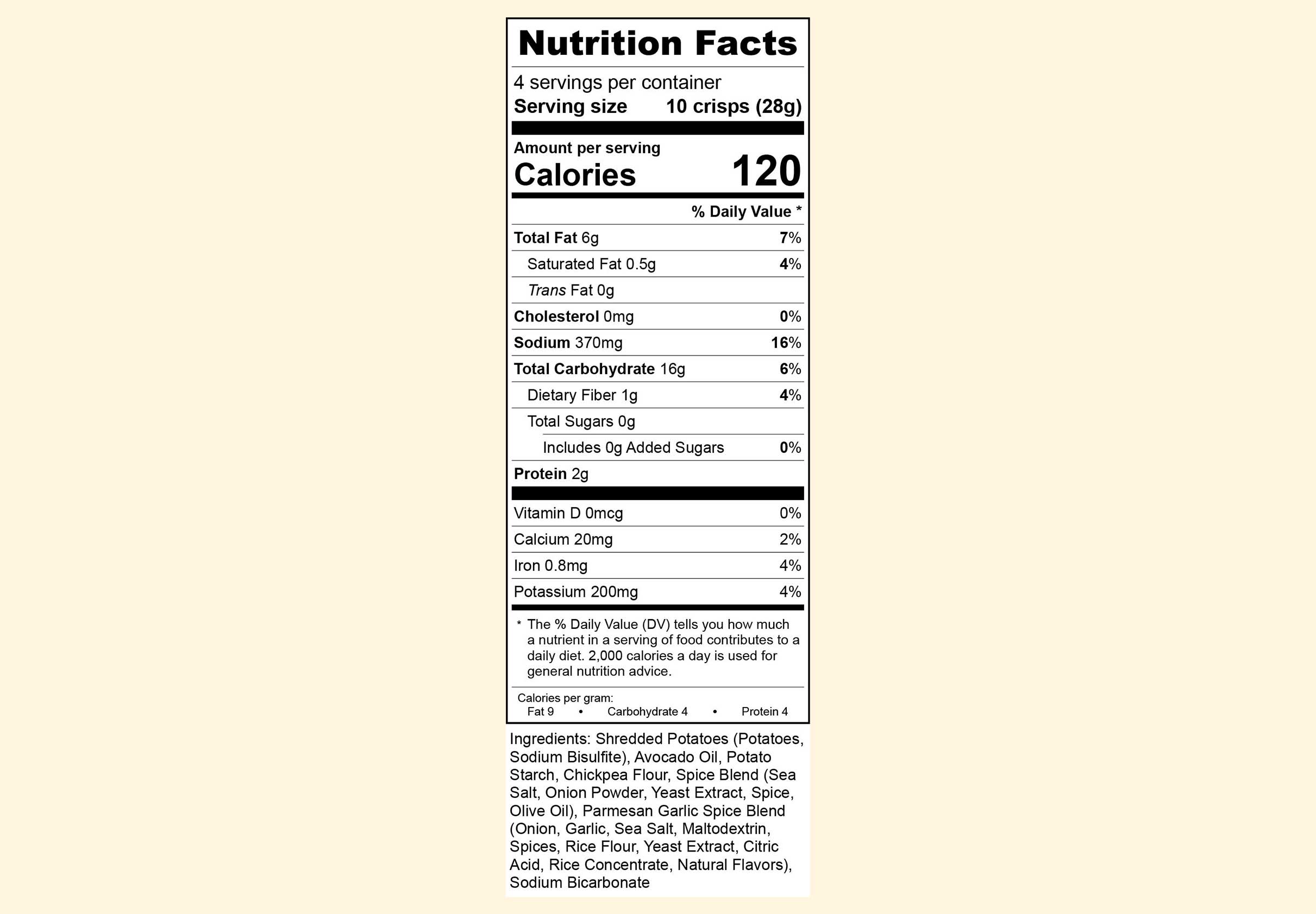 Nutrition label for the Garlic Parm flavor