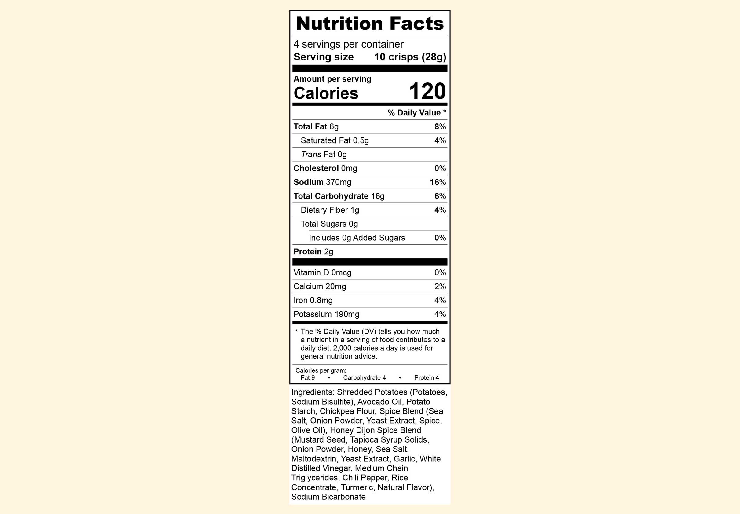 Nutrition facts for the Spicy Honey Dijon flavor